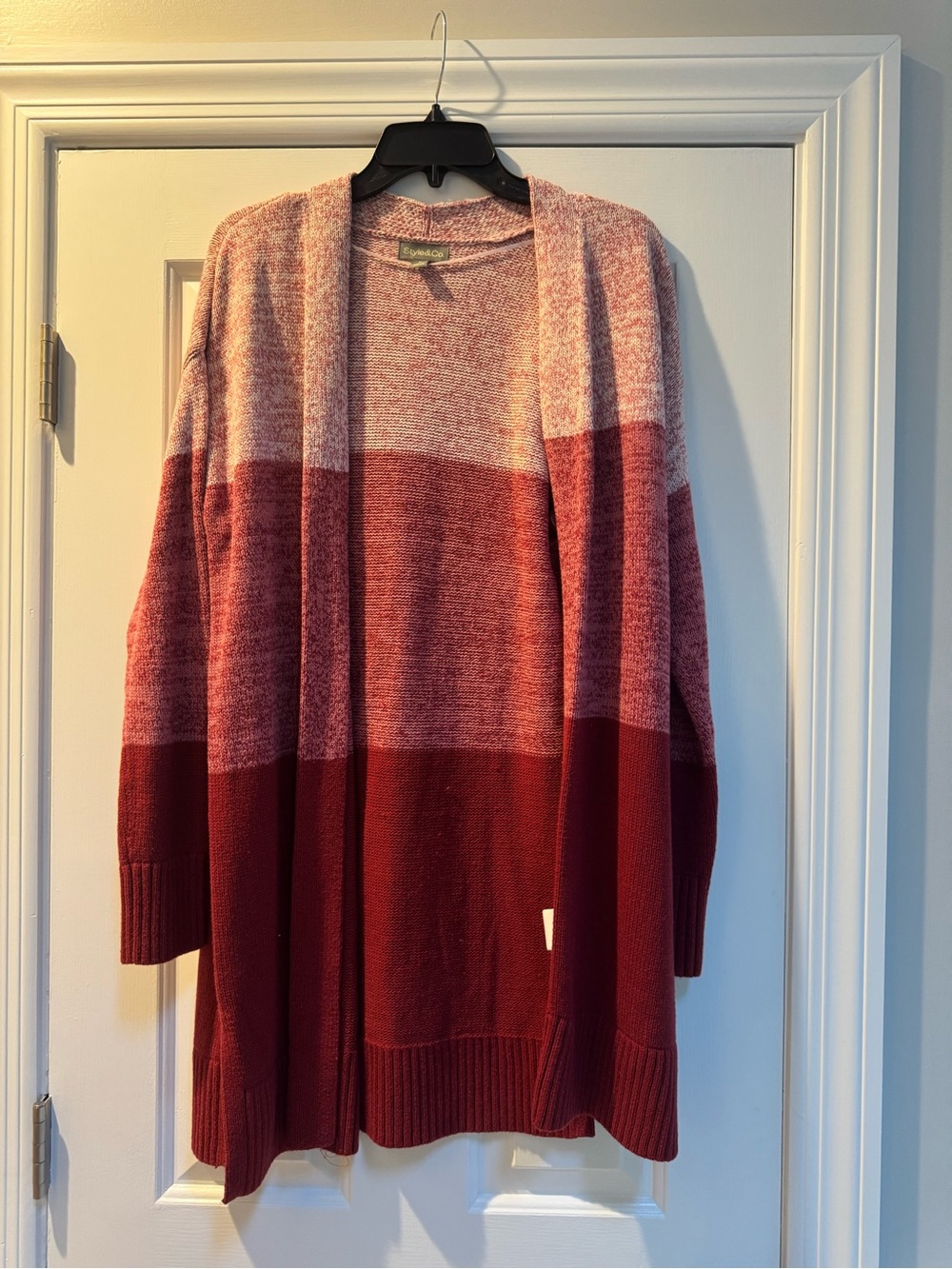 Style & Co. Open-Front Colorblock Cardigan - Burgundy/Pink - Picture 1 of 8